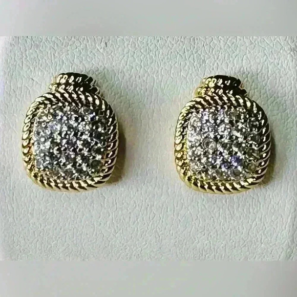 Two Tone PaveCrystal Earrings In Gold Setting - Picture 3 of 3